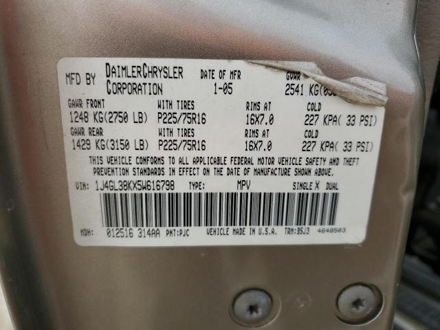 1J4GL38KX5W616798 - 2005 JEEP LIBERTY RENEGADE 金色 照片 14