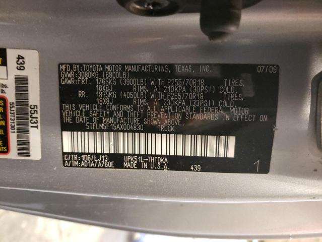 5TFLM5F15AX004830 - 2010 TOYOTA TUNDRA SILVER photo 12