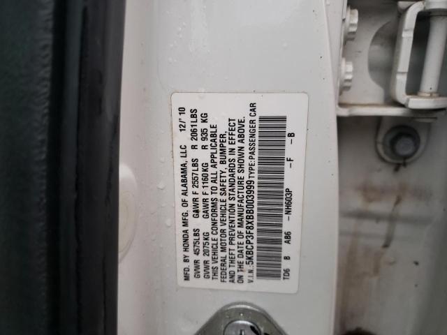 5KBCP3F8XBB003999 - 2011 HONDA ACCORD EXL WHITE photo 12