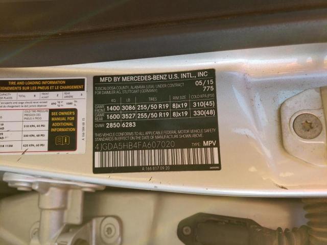 4JGDA5HB4FA607020 - 2015 MERCEDES-BENZ ML 350 4MATIC SILVER photo 12