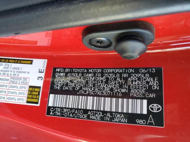 JTKJF5C7XE3071116 - 2014 TOYOTA SCION TC წითელი ფოტო 12