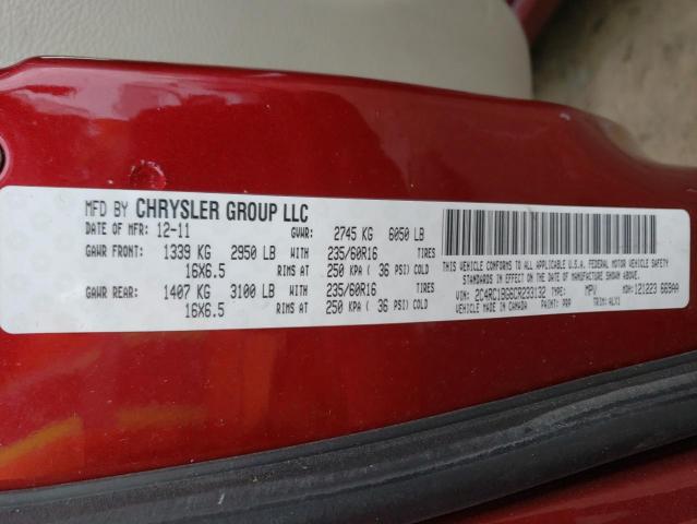 2C4RC1BG6CR233132 - 2012 CHRYSLER TOWN & COU TOURING Rouge photo 12