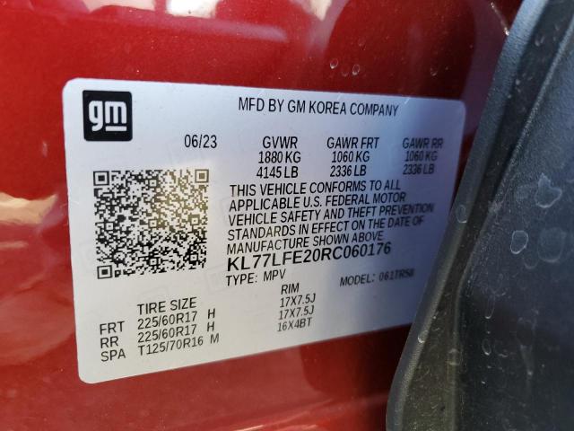 KL77LFE20RC060176 - 2024 CHEVROLET TRAX LS RED photo 12