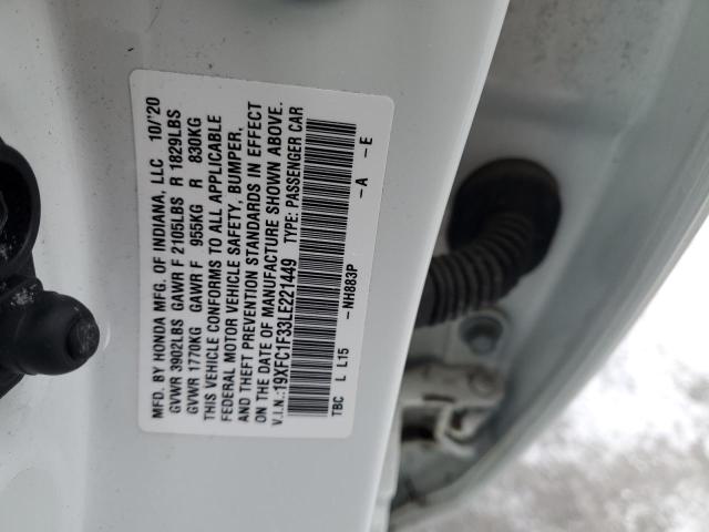 19XFC1F33LE221449 - 2020 HONDA CIVIC EX WHITE photo 12