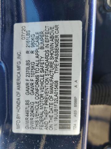 19UUB1F32LA015408 - 2020 ACURA TLX BLUE photo 12