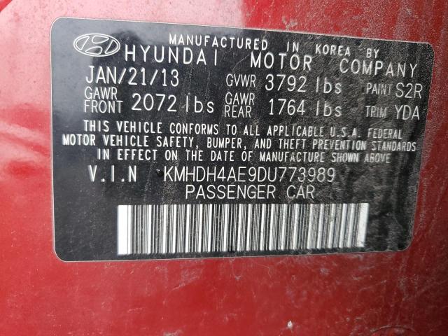 KMHDH4AE9DU773989 - 2013 HYUNDAI ELANTRA GLS RED photo 12