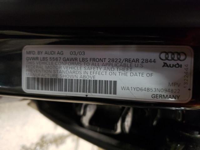 WA1YD64B53N094822 - 2003 AUDI ALLROAD BLACK photo 12