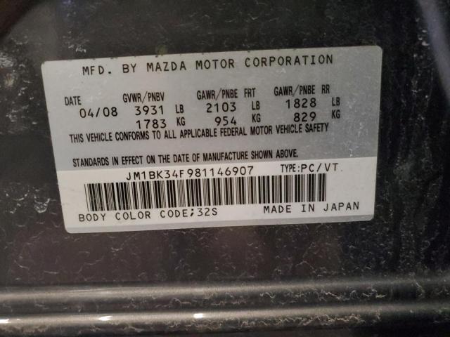 JM1BK34F981146907 - 2008 MAZDA 3 I GRAY photo 12