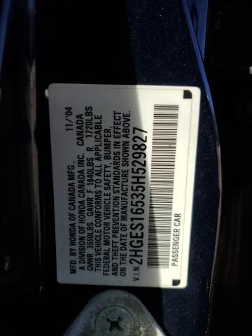 2HGES16535H529827 - 2005 HONDA CIVIC LX BLUE photo 12