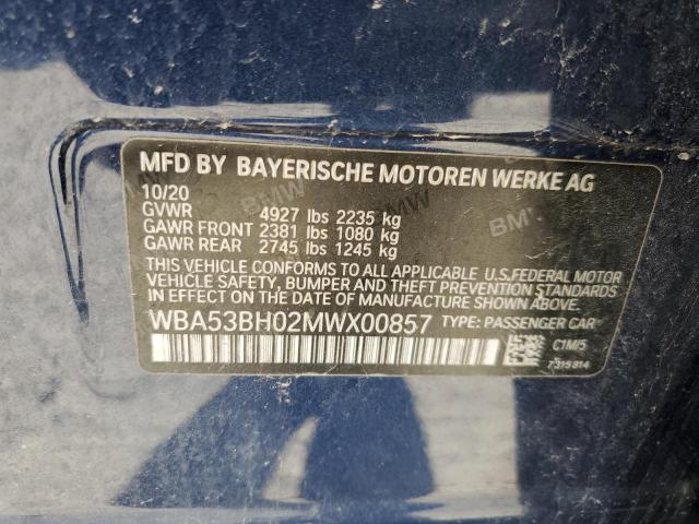 WBA53BH02MWX00857 - 2021 BMW 530 I BLUE photo 12