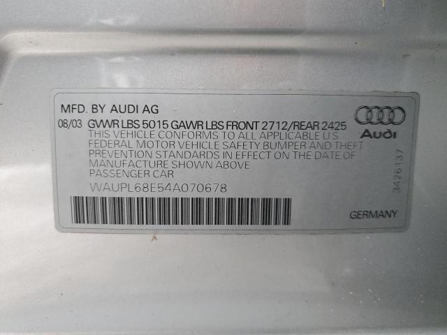 WAUPL68E54A070678 - 2004 AUDI S4 BLUE photo 12