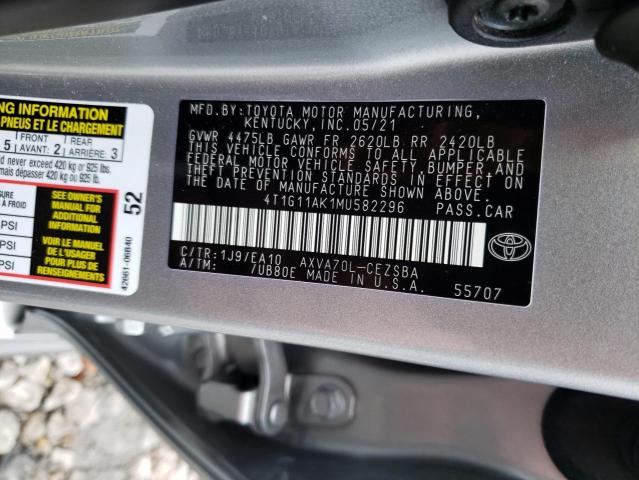 4T1G11AK1MU582296 - 2021 TOYOTA CAMRY SE SILVER photo 12