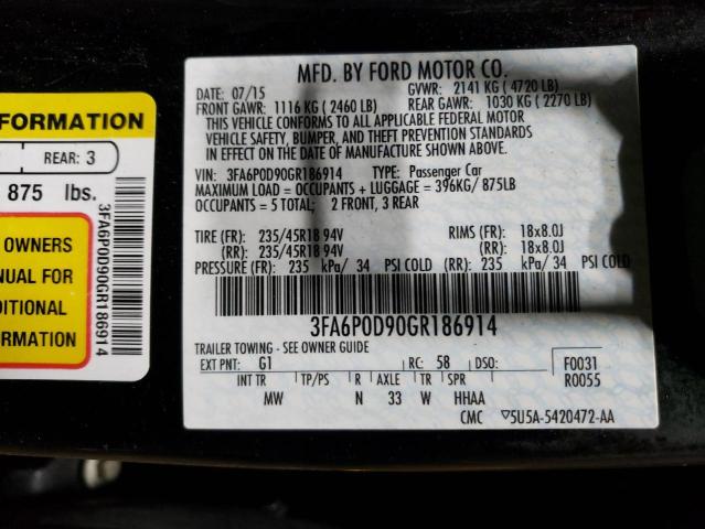 3FA6P0D90GR186914 - 2016 FORD FUSION TITANIUM BLACK photo 12