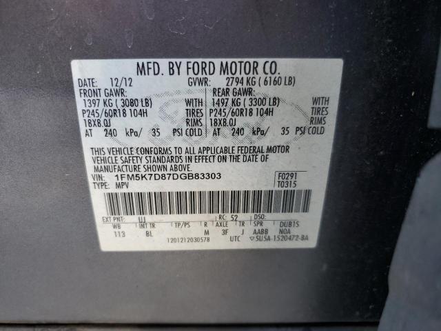 1FM5K7D87DGB83303 - 2013 FORD EXPLORER XLT CHARCOAL photo 13