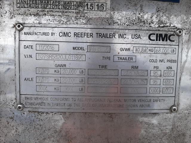 527SR5320JL011890 - 2018 CIMC REEFER TRL WHITE photo 10