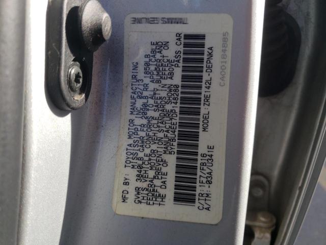 5YFBU4EE7DP148280 - 2013 TOYOTA COROLLA BASE SILVER photo 12