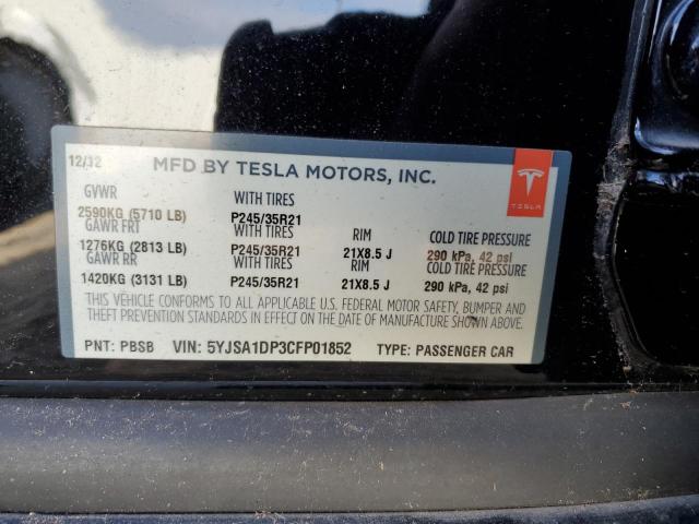 5YJSA1DP3CFP01852 - 2012 TESLA MODEL S Սև լուսանկար 12