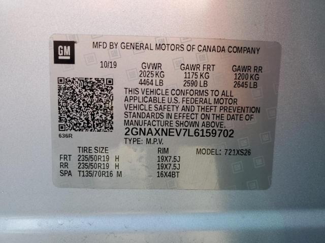 2GNAXNEV7L6159702 - 2020 CHEVROLET EQUINOX PREMIER SILVER photo 14