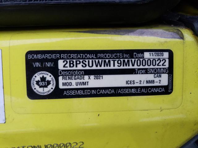 2BPSUWMT9MV000022 - 2021 SKI DOO RENEGADE YELLOW photo 10