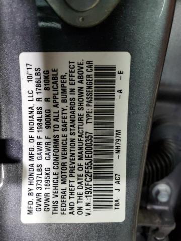 19XFC2F55JE000357 - 2018 HONDA CIVIC LX GRAY photo 12