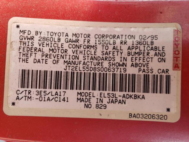 JT2EL55D8S0063719 - 1995 TOYOTA TERCEL STD RED photo 12