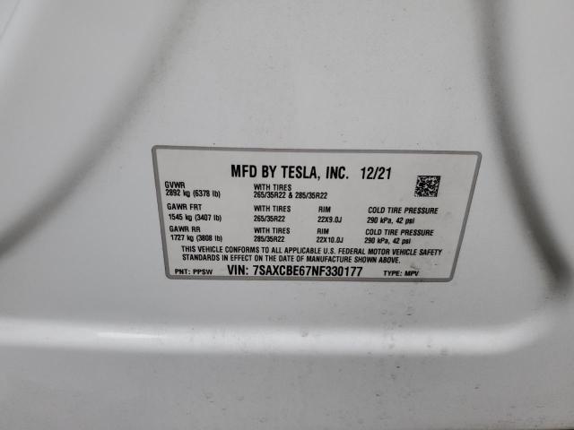 7SAXCBE67NF330177 - 2022 TESLA MODEL X WHITE photo 13