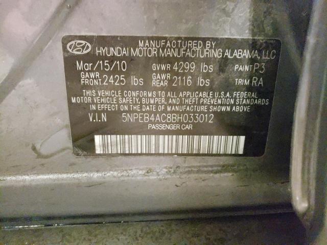 5NPEB4AC8BH033012 - 2011 HYUNDAI SONATA GLS GRAY photo 12