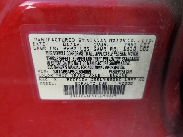 3N1AB6AP5CL694059 - 2012 NISSAN SENTRA 2.0 RED photo 12