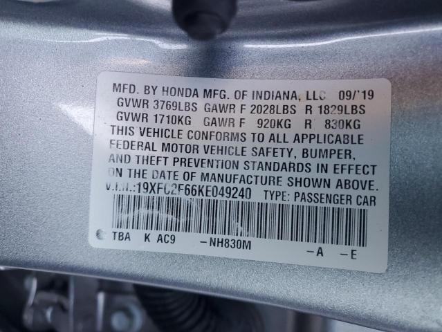 19XFC2F66KE049240 - 2019 HONDA CIVIC LX SILVER photo 12