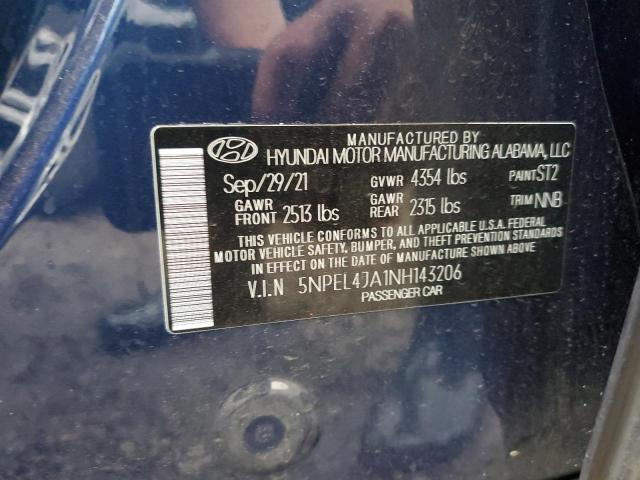 5NPEL4JA1NH143206 - 2022 HYUNDAI SONATA SEL BLUE photo 12