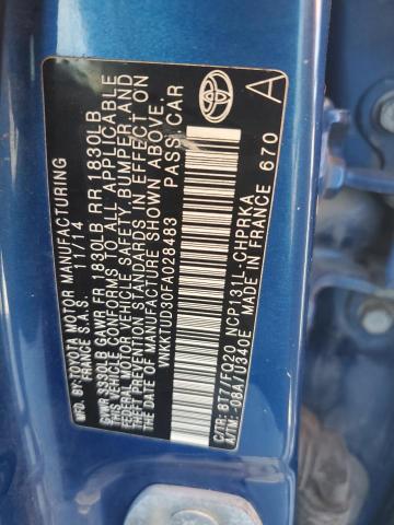 VNKKTUD30FA028483 - 2015 TOYOTA YARIS BLUE photo 12