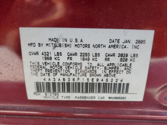 4A3AB36F15E046228 - 2005 MITSUBISHI GALANT ES MEDIUM BURGUNDY photo 12