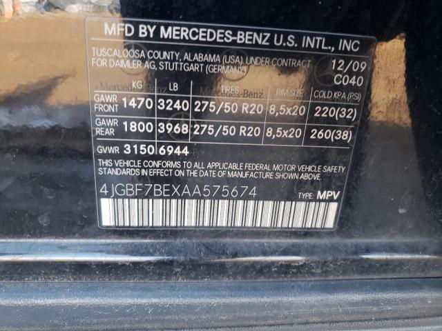 4JGBF7BEXAA575674 - 2010 MERCEDES-BENZ GL 450 4MATIC BLACK photo 12