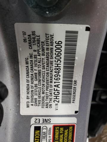 2HGFA16948H506006 - 2008 HONDA CIVIC EXL SILVER photo 13