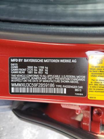 WMWXU3C59F2B59186 - 2015 MINI COOPER S RED photo 12