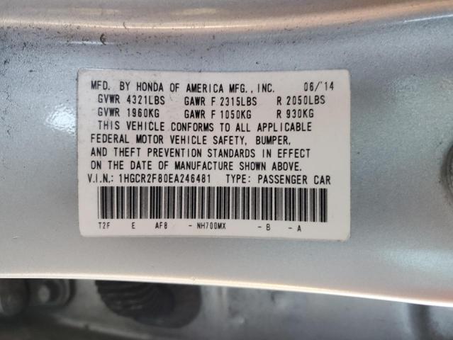 1HGCR2F80EA246481 - 2014 HONDA ACCORD EXL SILVER photo 12