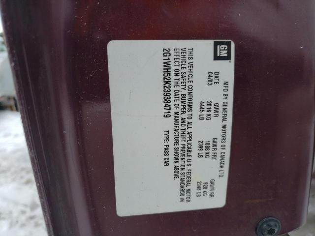 2G1WH52K239384719 - 2003 CHEVROLET IMPALA LS BURGUNDY photo 12