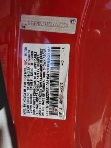 1HGEM22935L053154 - 2005 HONDA CIVIC EX RED photo 12