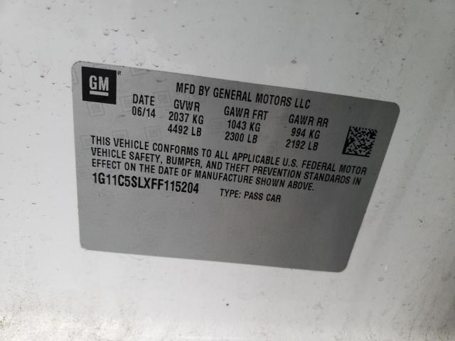 1G11C5SLXFF115204 - 2015 CHEVROLET MALIBU 1LT თეთრი ფოტო 12