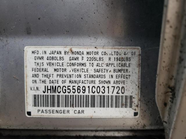 JHMCG55691C031720 - 2001 HONDA ACCORD EX SILVER photo 12