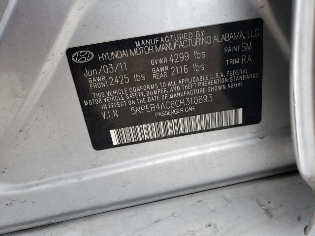 5NPEB4AC6CH310693 - 2012 HYUNDAI SONATA GLS SILVER photo 12