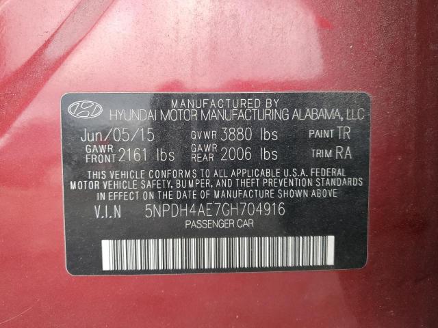 5NPDH4AE7GH704916 - 2016 HYUNDAI ELANTRA SE RED photo 12