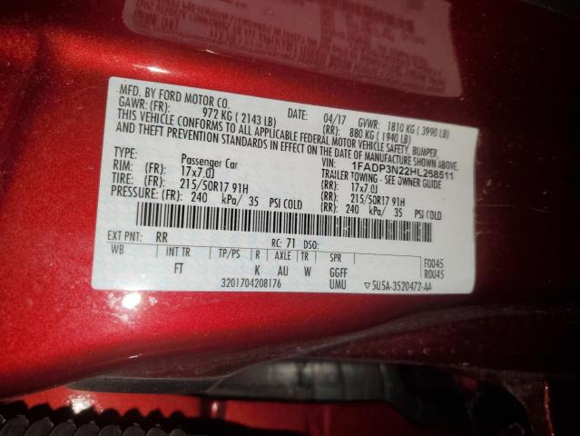 1FADP3N22HL268511 - 2017 FORD FOCUS TITANIUM BURGUNDY photo 13