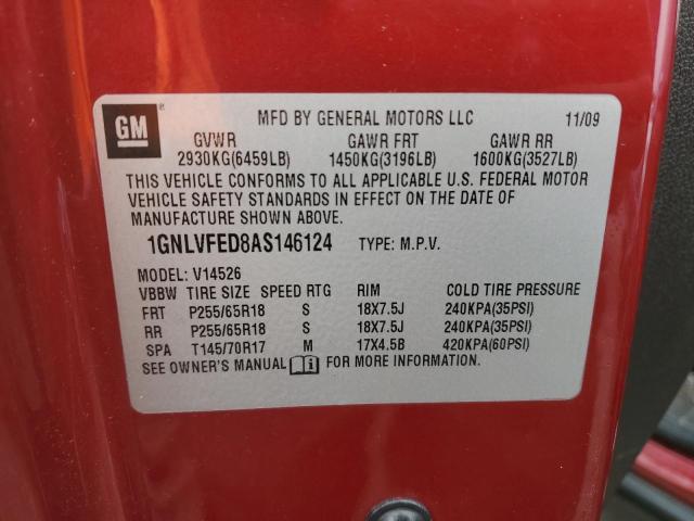1GNLVFED8AS146124 - 2010 CHEVROLET TRAVERSE LT RED photo 12