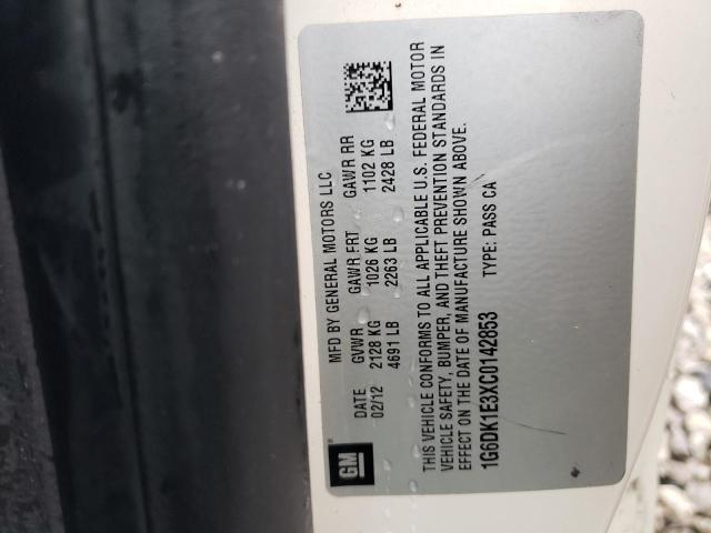 1G6DK1E3XC0142853 - 2012 CADILLAC CTS PERFORMANCE COLLECTION Beyaz fotoğraf 12