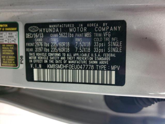 KM8SMDHF0EU047778 - 2014 HYUNDAI SANTA FE GLS SILVER photo 13