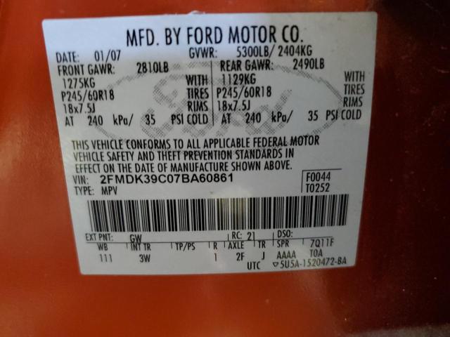 2FMDK39C07BA60861 - 2007 FORD EDGE SEL PLUS ORANGE photo 14