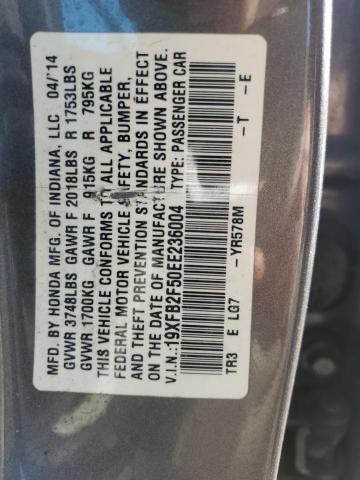 19XFB2F50EE236004 - 2014 HONDA CIVIC LX GRAY photo 12