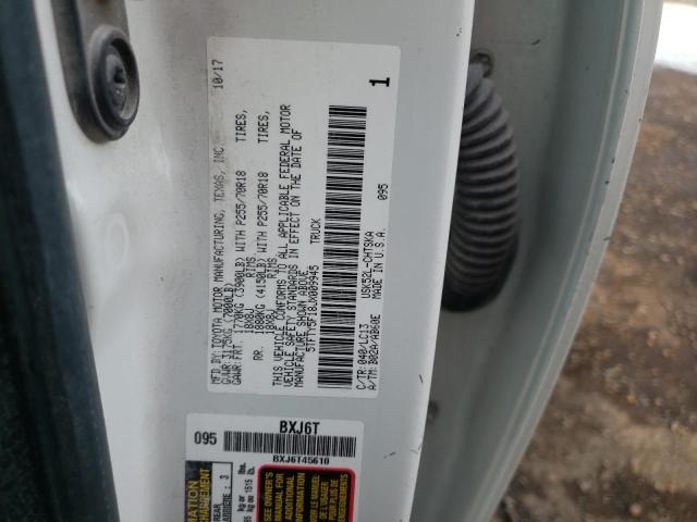 5TFTY5F18JX009945 - 2018 TOYOTA TUNDRA DOUBLE CAB SR/SR5 WHITE photo 12