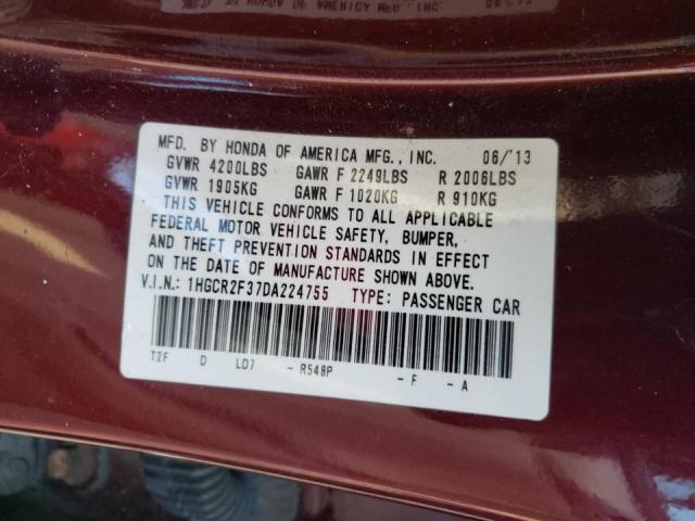 1HGCR2F37DA224755 - 2013 HONDA ACCORD LX BURGUNDY photo 12